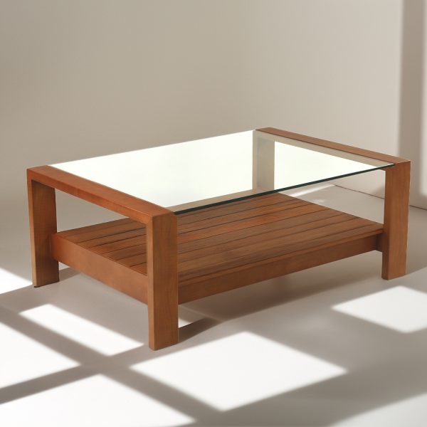Mesa Centro Vague | Cuero y Vidrio | Madera Maciza