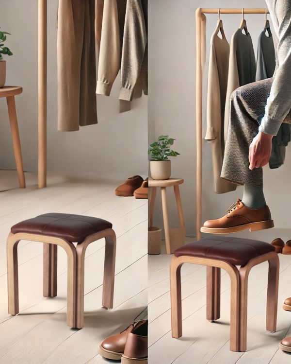 Pisito Domo | Madera Caramelo y Cuero Negro Encerado - Imagen 3