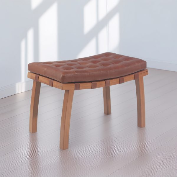 banqueta Nórdica  Capitoné I Madera Miel y Cuero Castaño - Imagen 3