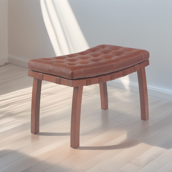banqueta Nórdica  Capitoné I Madera Miel y Cuero Castaño - Imagen 4