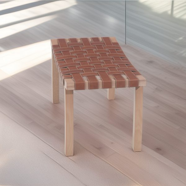 Banqueta Nórdica I Madera Nogal y Cuero Castaño - Imagen 2