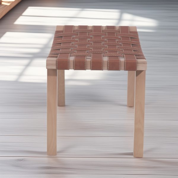 Banqueta Nórdica I Madera Nogal y Cuero Castaño - Imagen 3