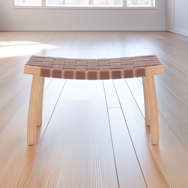 Banqueta Nórdica I Madera Miel y Cuero Castaño - Imagen 2