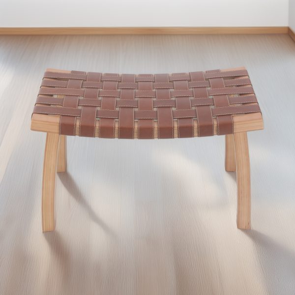 Banqueta Nórdica I Madera Miel y Cuero Castaño - Imagen 3