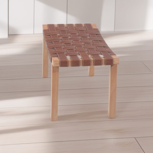 Banqueta Nórdica I Madera Miel y Cuero Castaño
