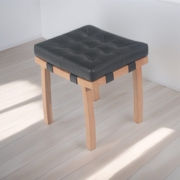 Banqueta Mónaco I Madera Miel y Cuero Negro - Imagen 3