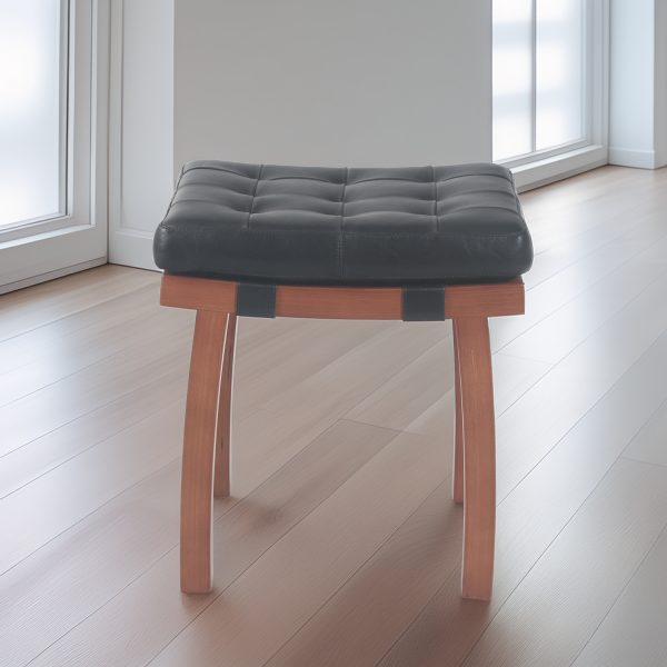 Banqueta Mónaco I Madera Caramelo y Cuero Negro - Imagen 3