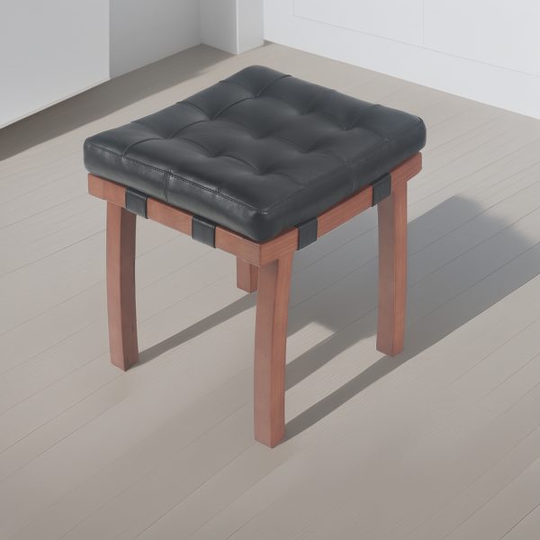 Banqueta Mónaco I Madera Caramelo y Cuero Negro - Imagen 4