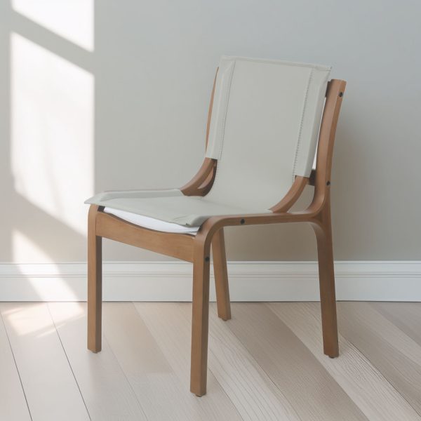 Silla Nova Madera Miel Ulmo Cuero Marfil