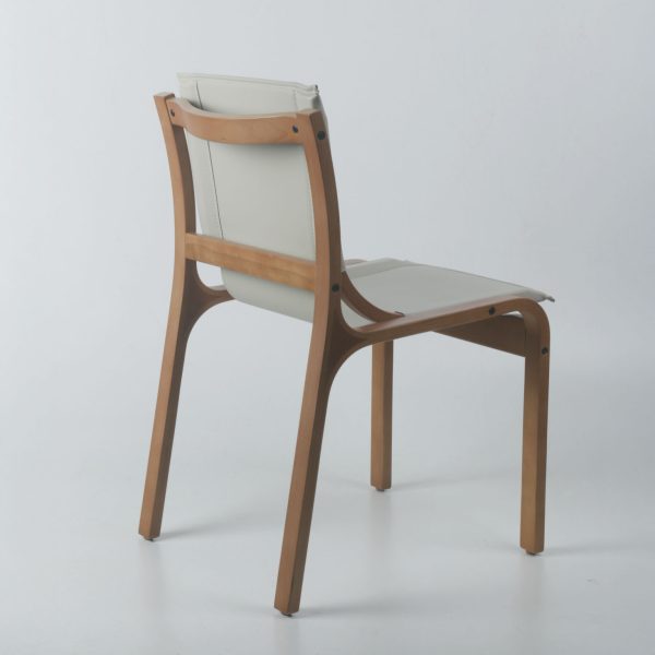 Silla Nova Madera Miel Ulmo Cuero Marfil - Imagen 3