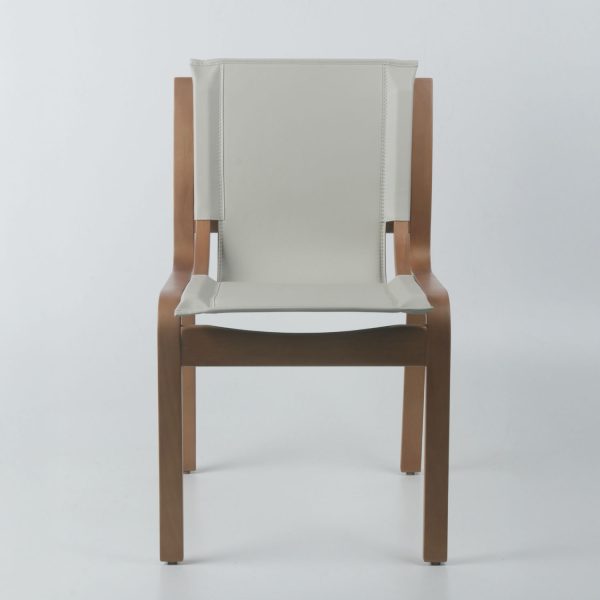 Silla Nova Madera Miel Ulmo Cuero Marfil - Imagen 2