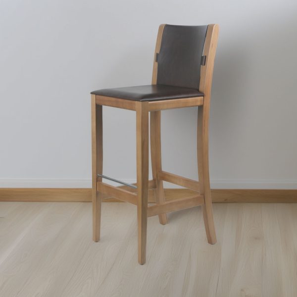 Taburete Brida Madera Miel,Cuero Marrón