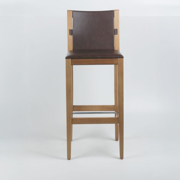 Taburete Brida Madera Miel,Cuero Marrón - Imagen 2