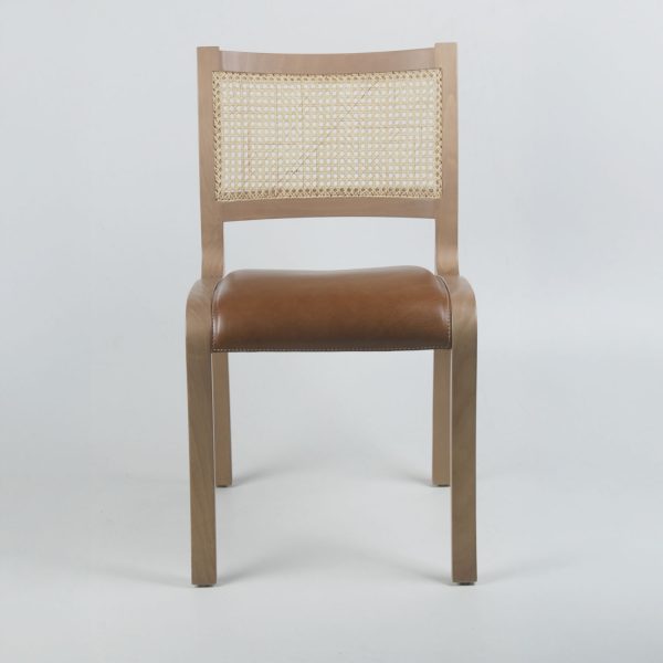 Silla Trento con respaldo enjuncado Madera Nogal Cuero Castaño - Imagen 2