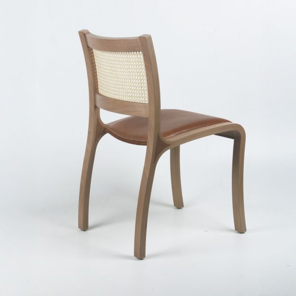 Silla Trento con respaldo enjuncado Madera Nogal Cuero Castaño - Imagen 3
