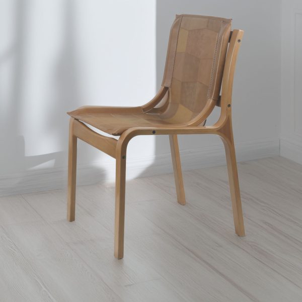 Silla Nova Madera Miel Ulmo Cuero Castaño