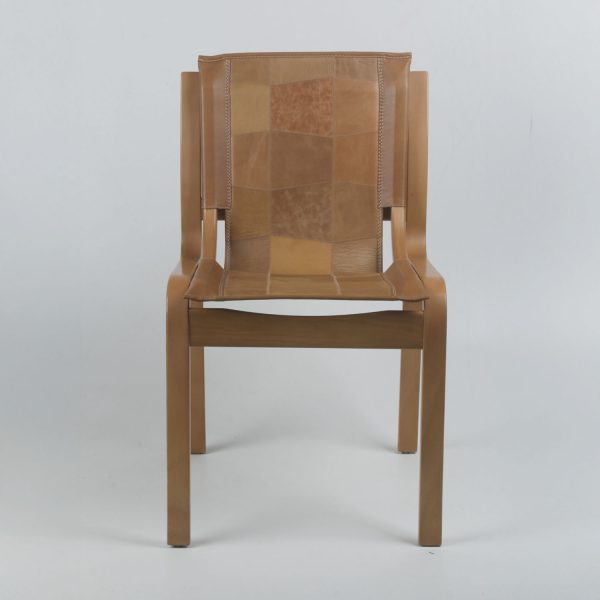 Silla Nova Madera Miel Ulmo Cuero Castaño - Imagen 2
