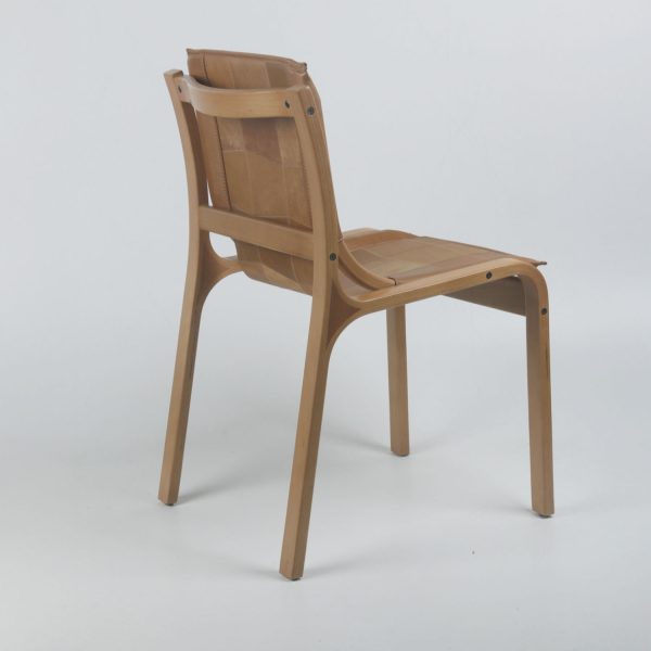 Silla Nova Madera Miel Ulmo Cuero Castaño - Imagen 3