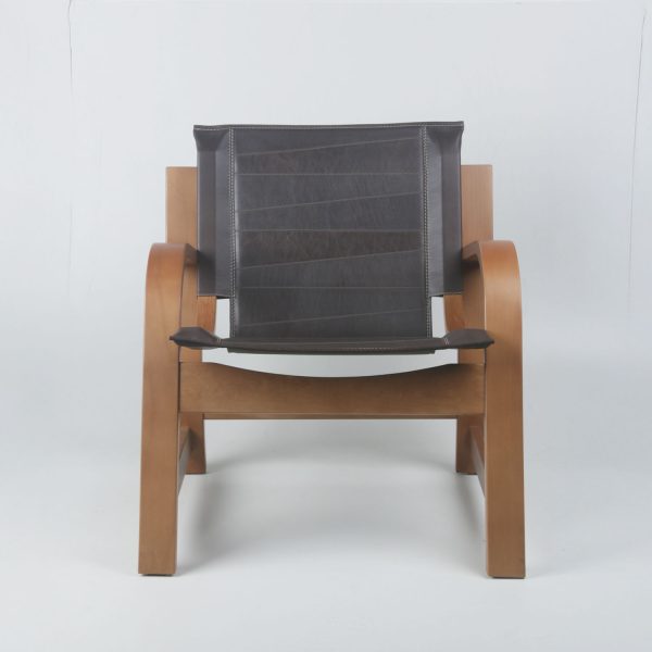 Sillon Domani Madera Miel Ulmo Cuero Marrón - Imagen 3