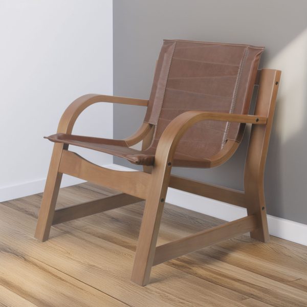 Sillon Domani Madera Miel Ulmo Cuero Castaño
