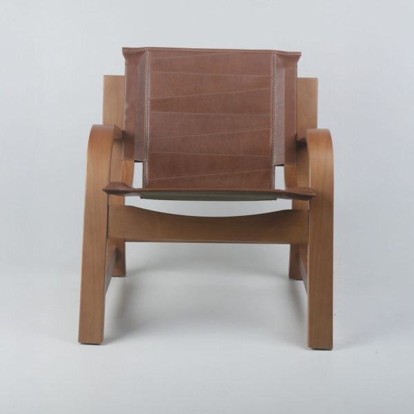 Sillon Domani Madera Miel Ulmo Cuero Castaño - Imagen 3