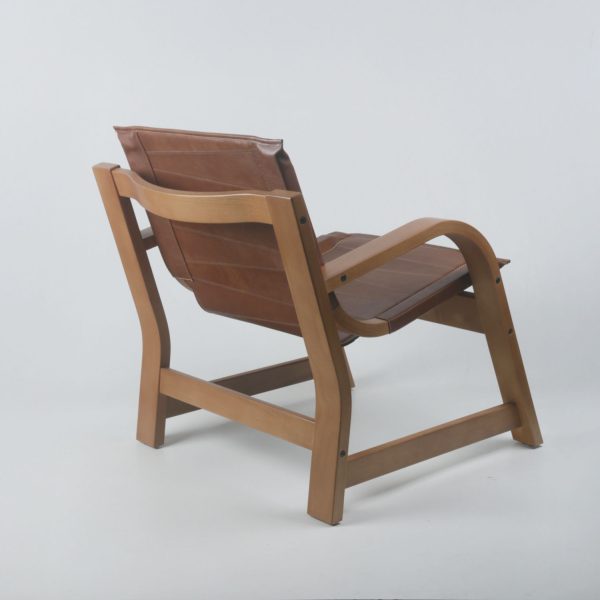 Sillon Domani Madera Miel Ulmo Cuero Castaño - Imagen 2