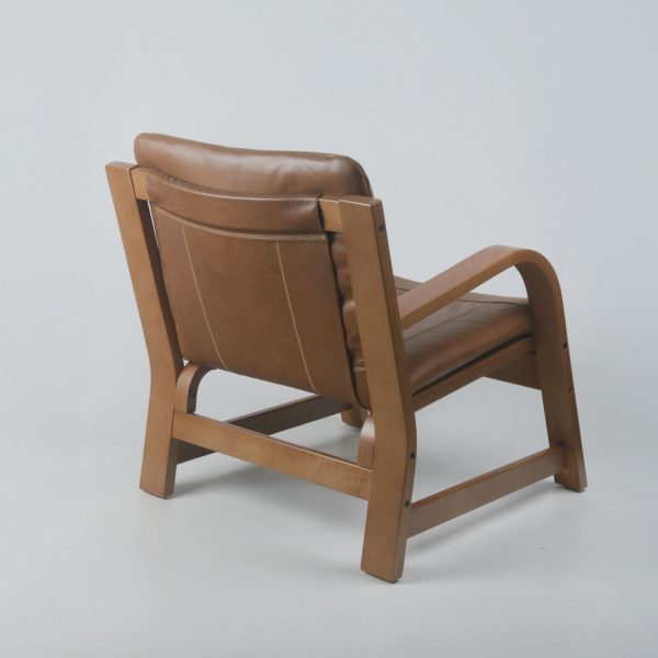 Sillon Vicenzo Madera Miel Ulmo Cuero Castaño - Imagen 3