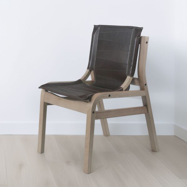 Silla Domo Madera Nogal Cuero Marrón