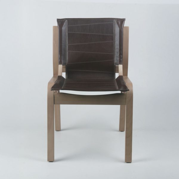 Silla Domo Madera Nogal Cuero Marrón - Imagen 3