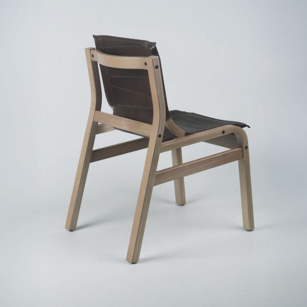 Silla Domo Madera Nogal Cuero Marrón - Imagen 4