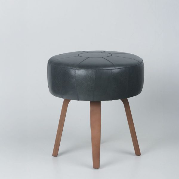 Puf Victoria | Madera Caramelo y Cuero Negro Encerado