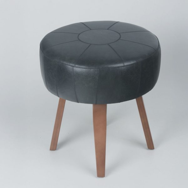 Puf Victoria | Madera Caramelo y Cuero Negro Encerado - Imagen 3