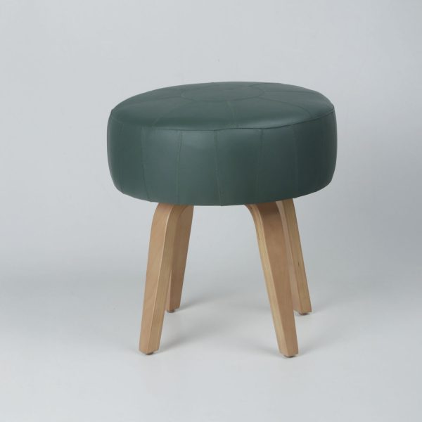 Puf Victoria | Madera Miel Ulmo  y Cuero Verde - Imagen 2