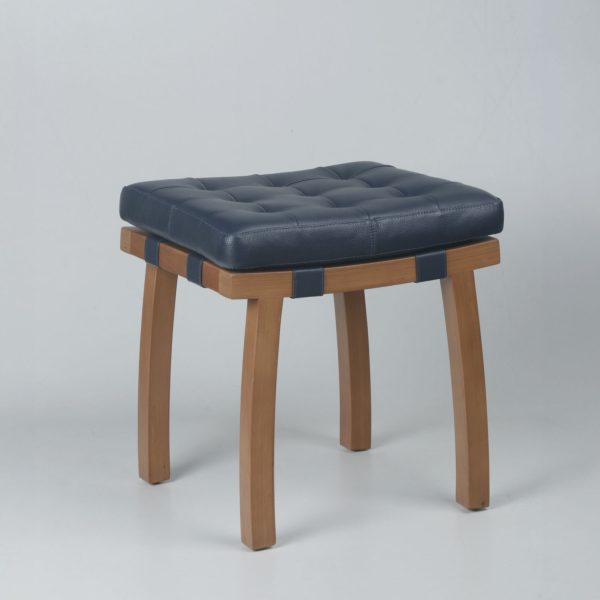 Banqueta Mónaco | Madera Miel Ulmo y Cuero Azul