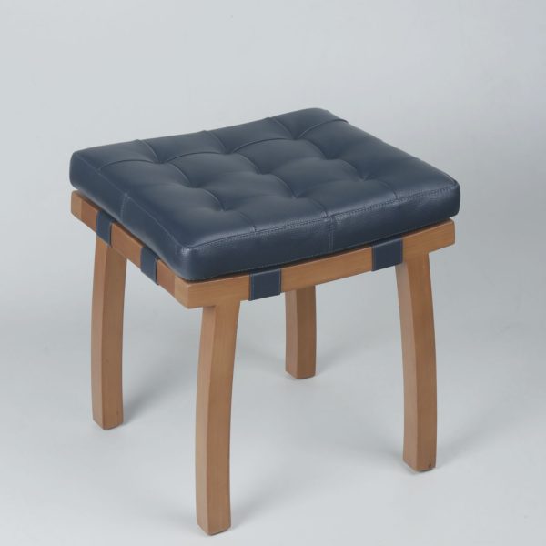 Banqueta Mónaco | Madera Miel Ulmo y Cuero Azul - Imagen 2