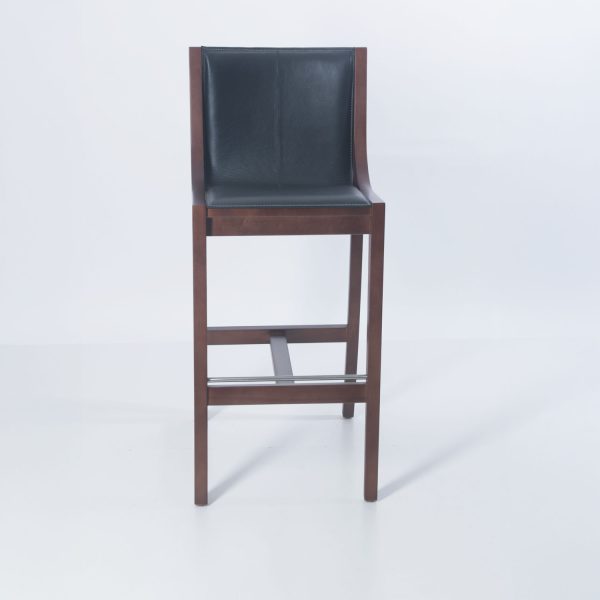 Taburete Ferrara – Madera Caramelo y Cuero Negro - Imagen 2