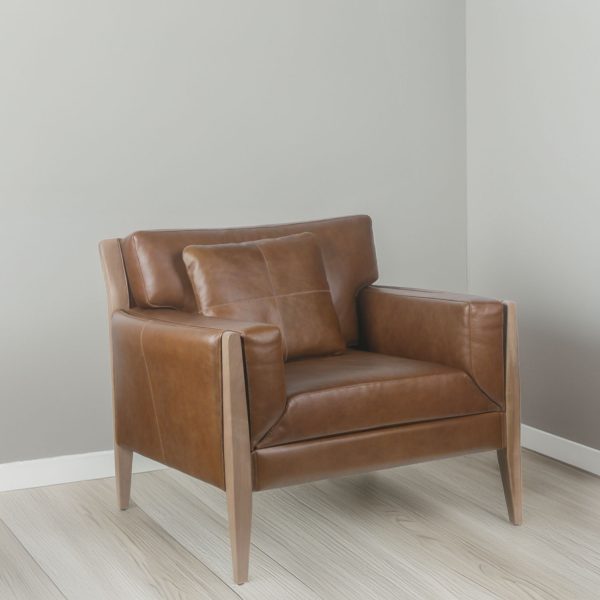 Sillón Noma 1 Cuerpo — Madera Nogal y Cuero Tabaco - Imagen 6