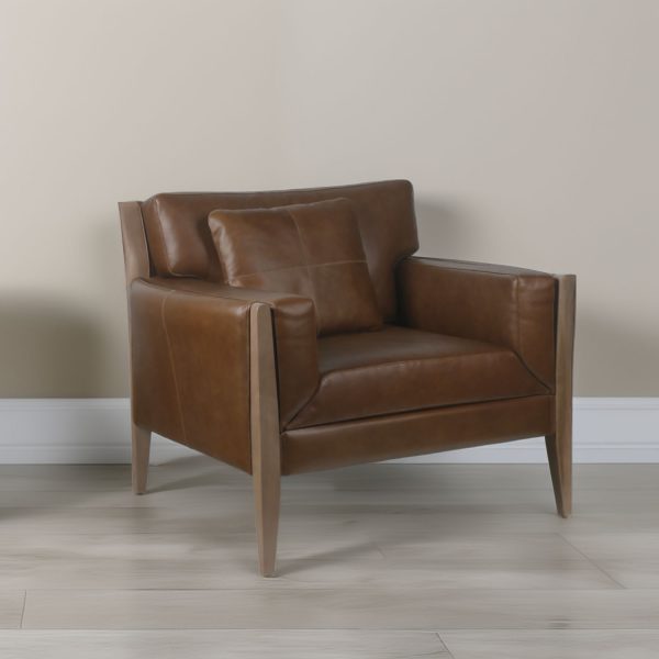 Sillón Noma 1 Cuerpo — Madera Nogal y Cuero Tabaco