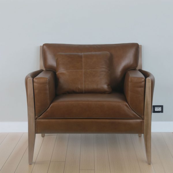 Sillón Noma 1 Cuerpo — Madera Nogal y Cuero Tabaco - Imagen 2