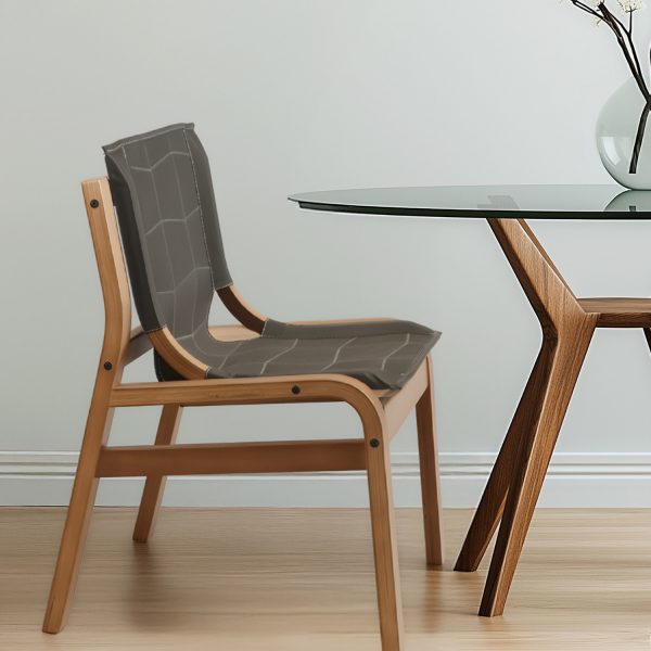 Silla Domo Madera Miel Ulmo Cuero Oliva