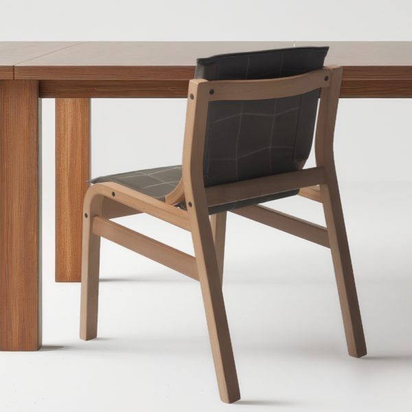 Silla Domo Madera Miel Ulmo Cuero Oliva - Imagen 3