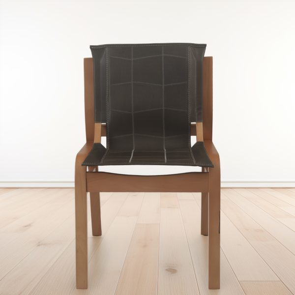 Silla Domo Madera Miel Ulmo Cuero Oliva - Imagen 2