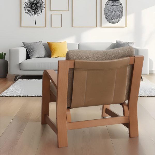 Vicenzo Sillón de Cuero Madera y Tela - Imagen 3